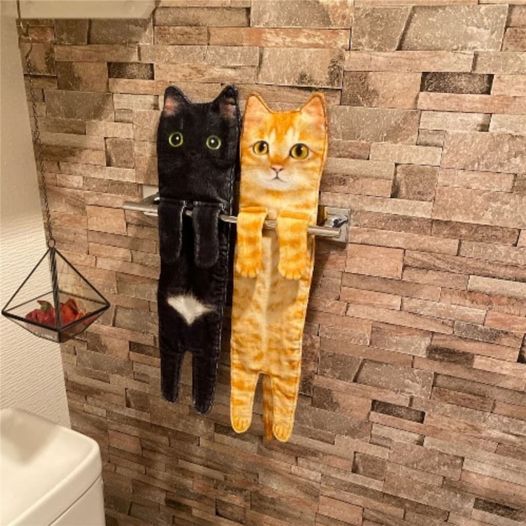 Gato Engraçado Mão Toalhas De Cozinha Toalha De Do Banheiro Bola Com Laço Pendurado Microfibra Quick Dry Macio Absorvent