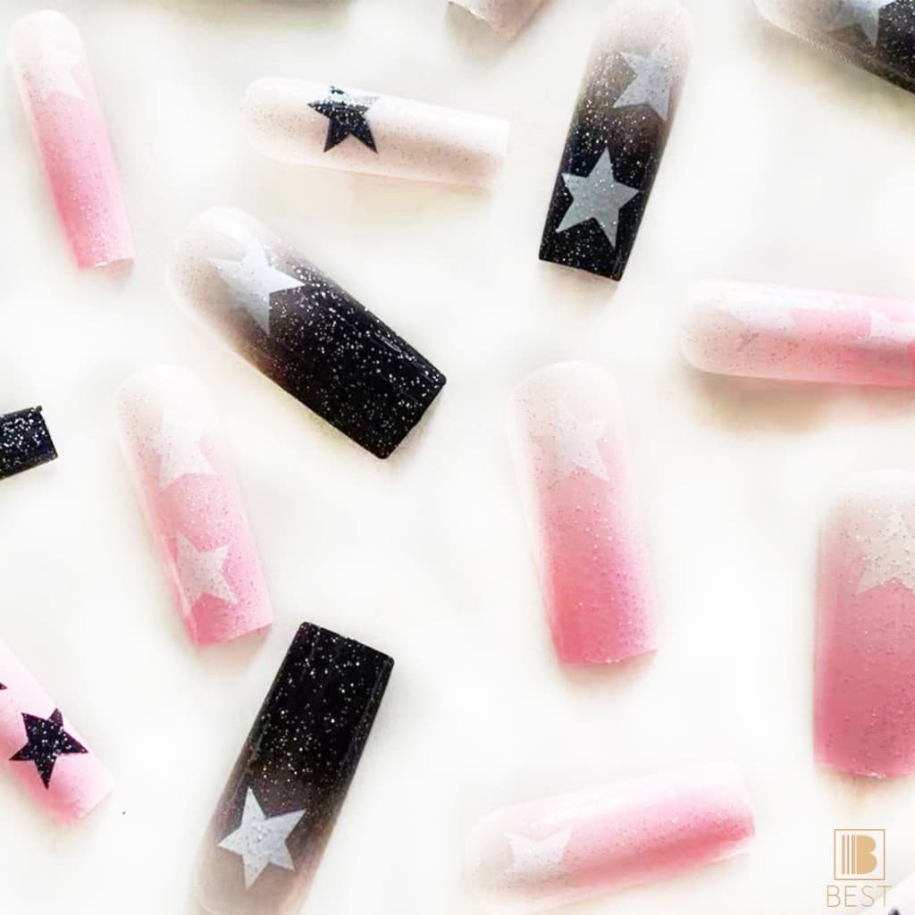 Unhas Falsas Longas Com Gradiente Rosa Preto E Branco-Conforto Durável Para Viagens Encontros