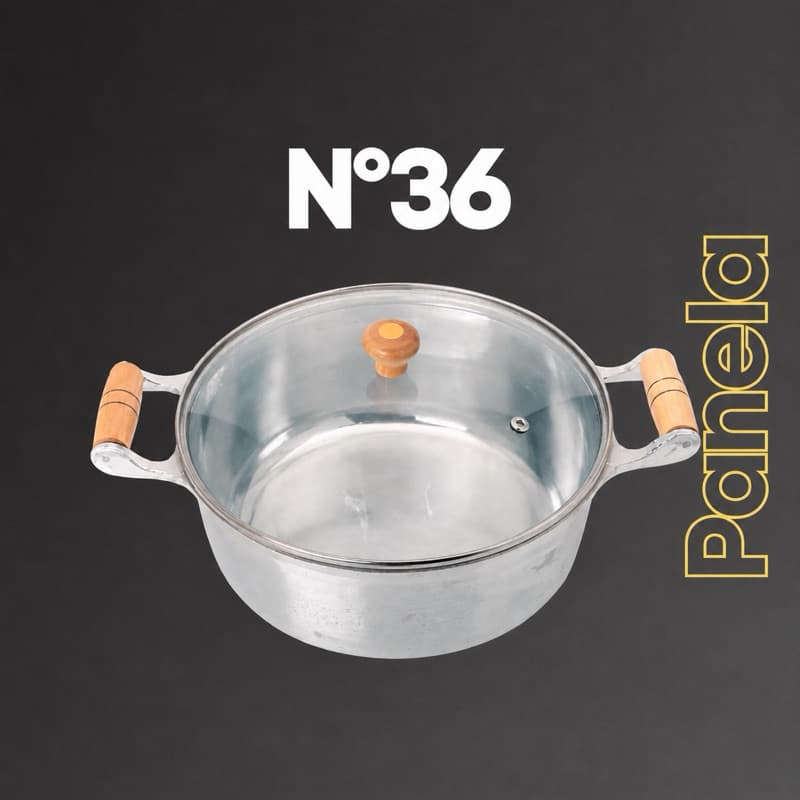 Panela Caçarola N°36 Grande em alumínio batido Fundido grosso com tampa de vidro/ 11,5 Litros Cozinha