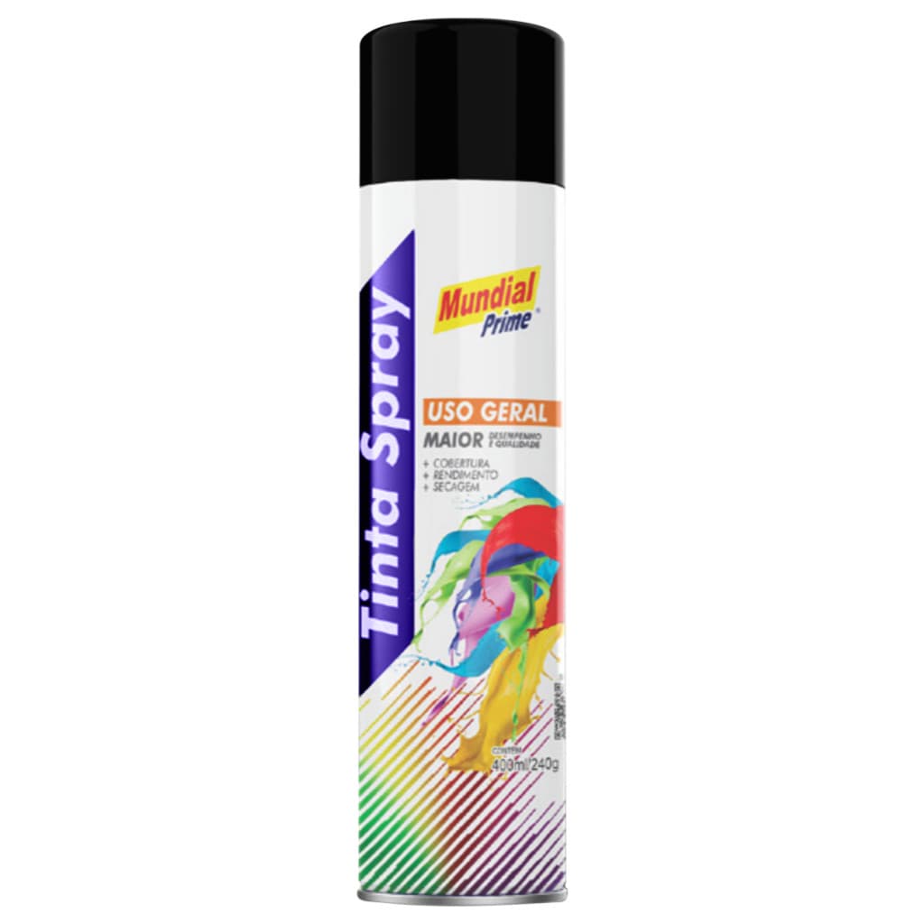 Tinta Preta Semi Brilho Spray 400ml Spray Uso Geral Mundial Prime