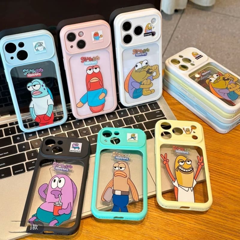 Capa de Telefone com Grande Janela e Peixe Engraçado, Capa Protetora Divertida de SpongeBob e Residentes de Bikini Botto