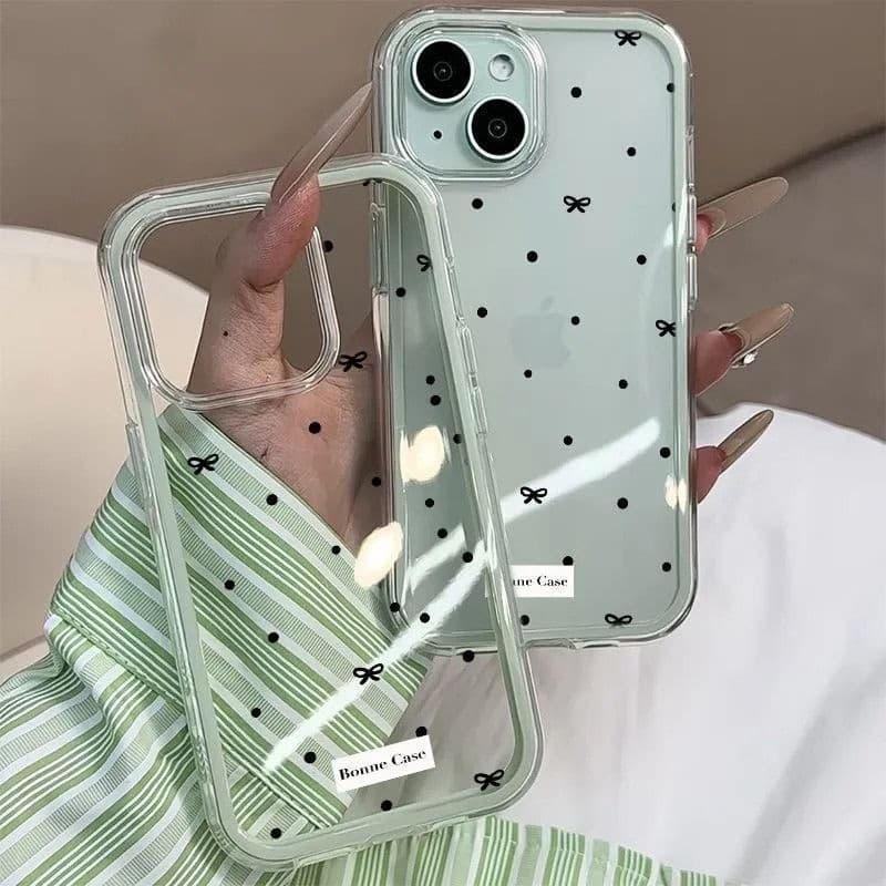 Laço Bolinhas Pretas Capa Capinha Para IPhone 13 11 12 14 15 16 17 Air Pro Max Normal Acrílico Caso