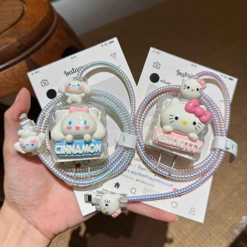 Bonito Dos Desenhos Animados Kitty Proteção Caso Compatível Para iPhone 18W 20W Cabo De Carregamento Rápido Capa Proteto