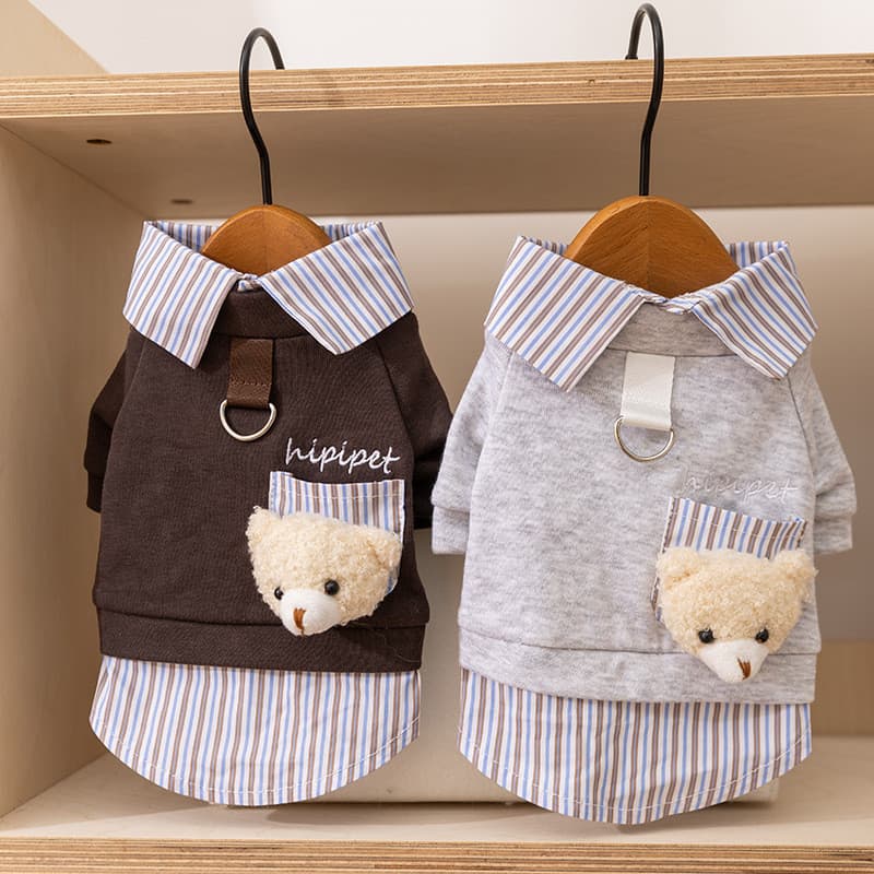 Roupa Para Animais De Estimação Outono E Inverno Camisa Para Cachorro Casaco Fofo Imitação De Duas Peças Estilo Preppy