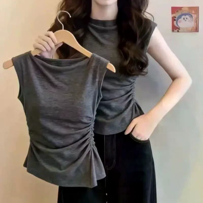 Preto Modal pequena manga voadora feminina sem mangas fino ajuste de manga curta camiseta feminina Design de verão All-M