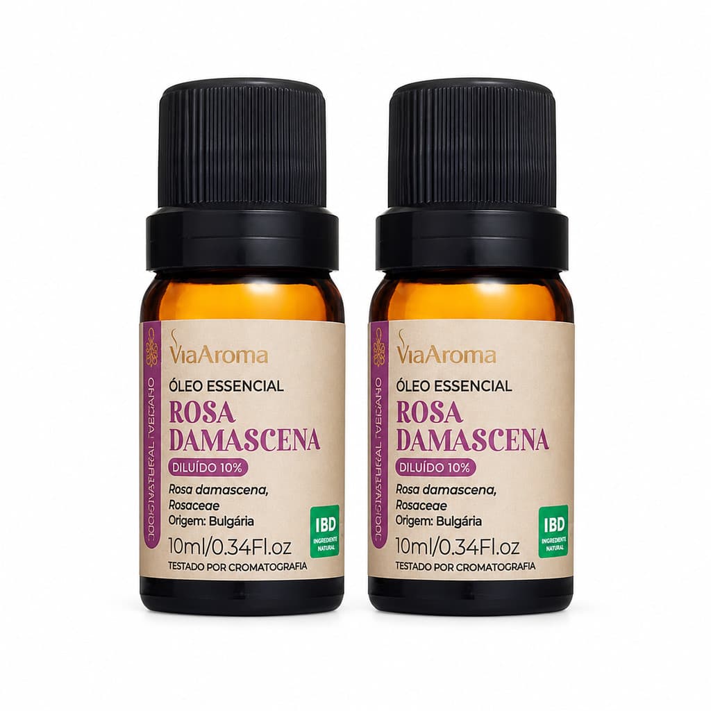 Kit 2 Óleos Essenciais Rosa Damascena 10% Via Aroma 10ml Original Aromaterapia