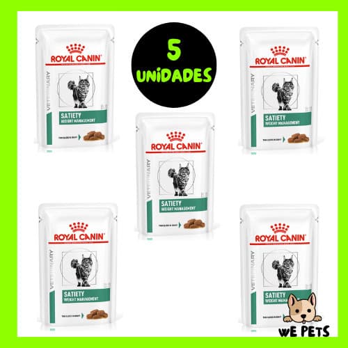 Kit 5 x Ração Úmida 85g Satiety para Gatos Royal Canin Veterinary Wet Sachê Satiety