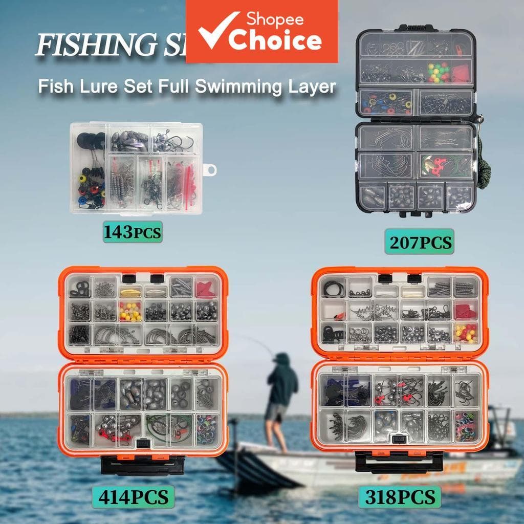 Kit de Acessórios de Pesca, 143/207/318 itens, Conjunto de Equipamentos de Pesca com Caixa
