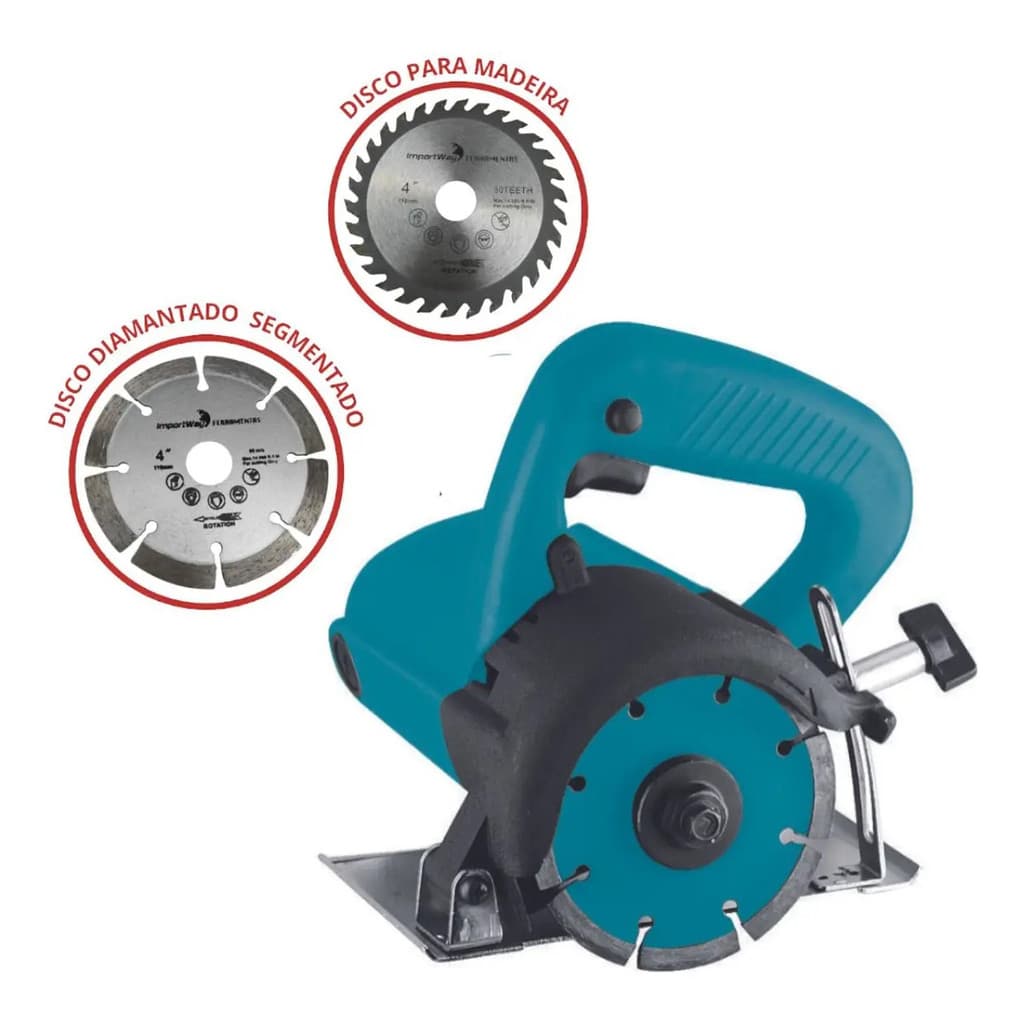 Serra Marmore Circular 1200W Importway IWSM-220 220V Com 2 Discos Madeira E Piso