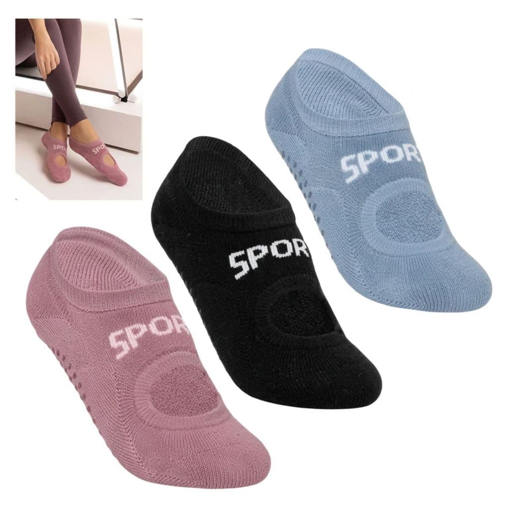 Kit 2 Pares Meias Sapatilhas Sportivas Feminina Antiderrapante Yoga Pilates Selene Original Ref 7780