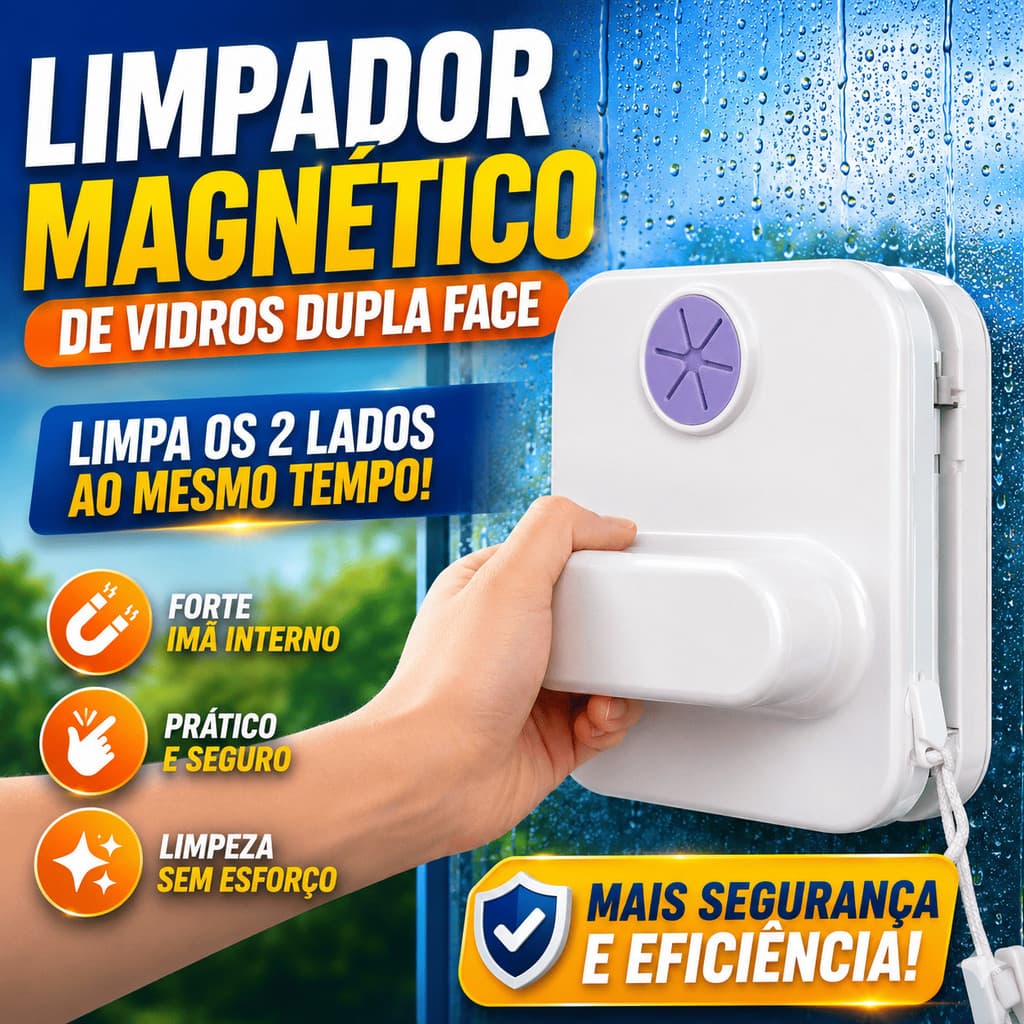 Limpador De Vidro Magnético Ideal Para Janela De Apartamento Rodo Dupla Face Com Trava De Segurança Limpa Fácil Top