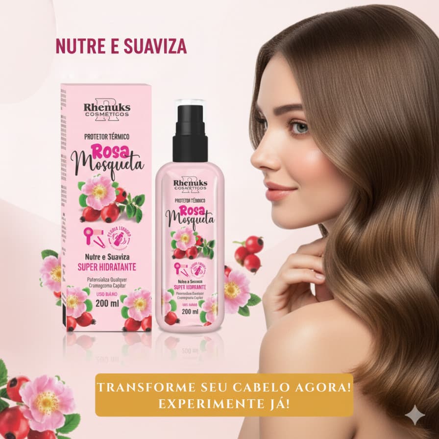 Spray Protetor Térmico Capilar Rosa Mosqueta  - 200ml - Rhenuks