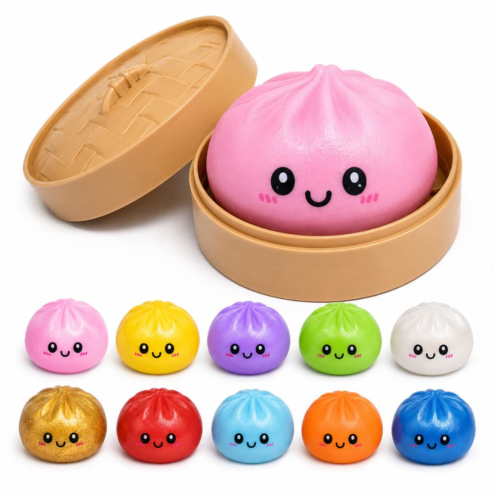 Squishy Dumpling Surpresa Antiestresse Slow Rising Brinquedo Sensorial com Cestinho