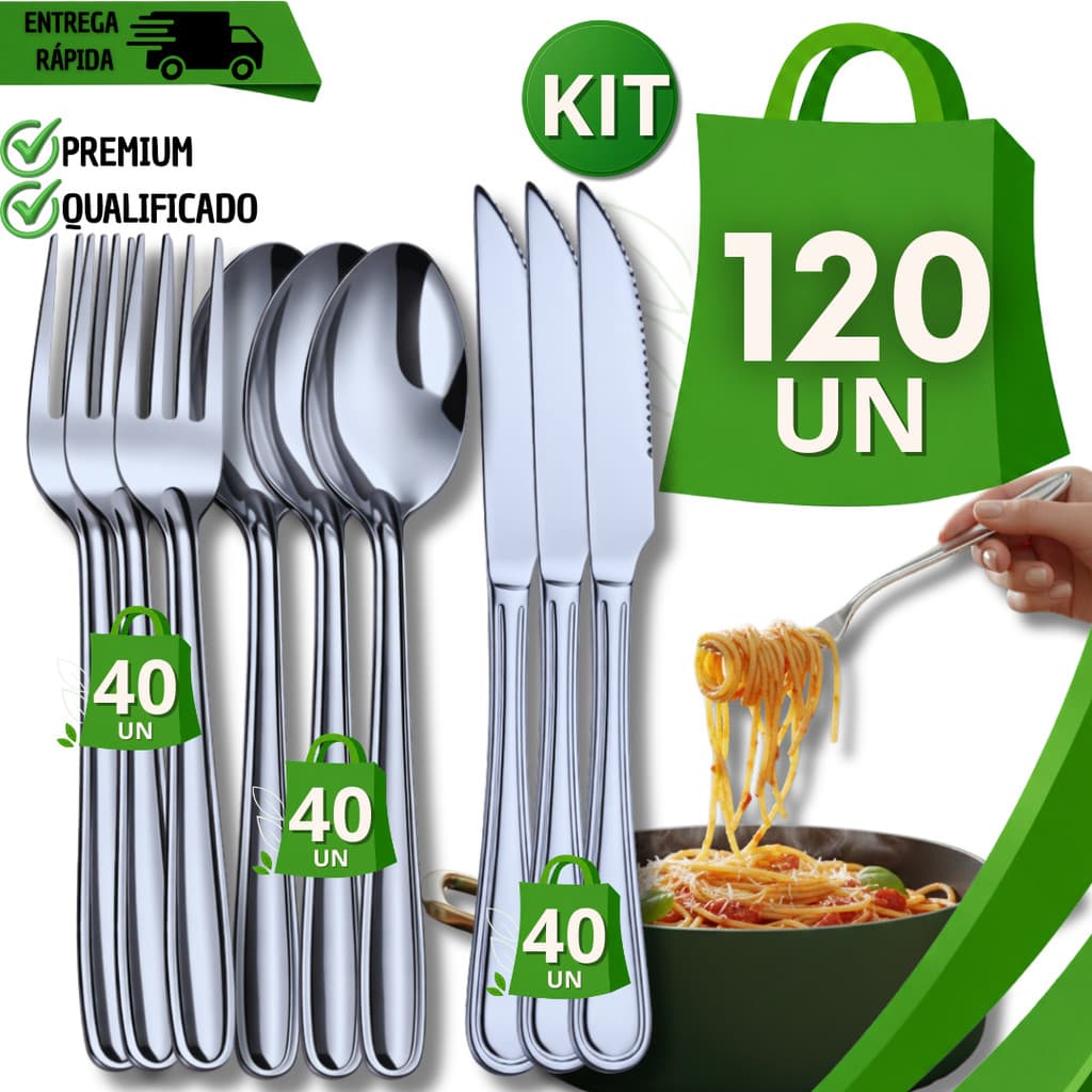 Conjunto de Talheres Garfo Colher Faca Aço Inox Mesa Buffet Restaurante Lanchonete Cozinha Talheres Práticos