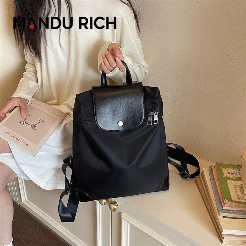 Mochila de Nylon MANDU RICH para Meninas, Bolsa de Grande Capacidade para Deslocamentos, Mochila para Laptop, Mochila de