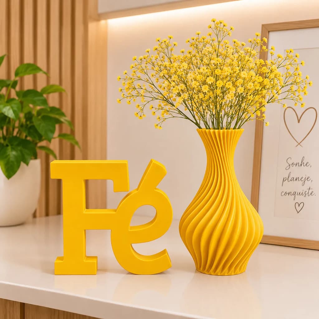 Kit Decorativo Fé + Vaso Espiral Enfeite Moderno para Sala Casa Rack Aparador Decoração Minimalista