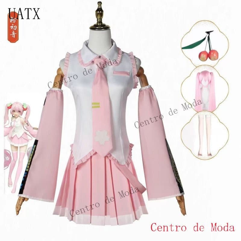Fantasia de Cosplay da Anime Miku com Peruca e Conjunto Completo de Acessórios para Festa de Halloween para Meninas e Mu