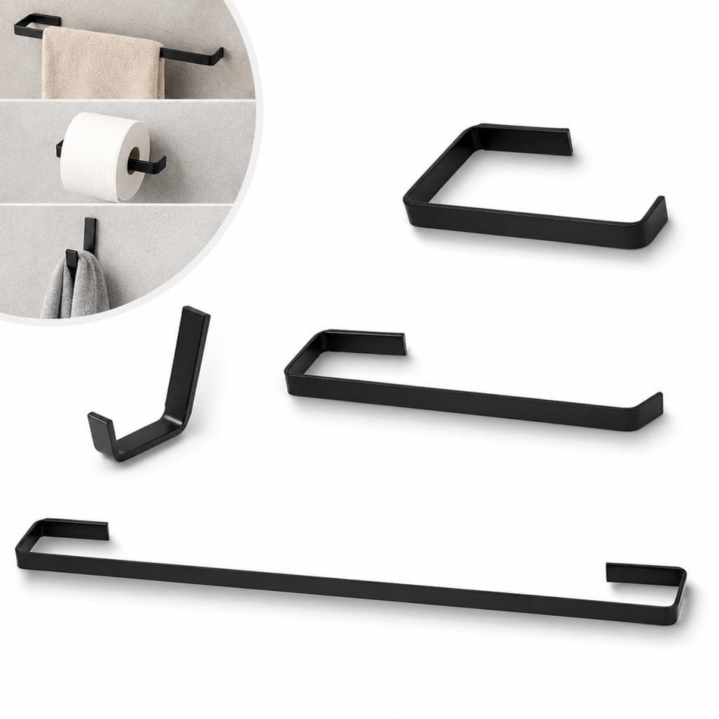 Kit de Acessórios Para Banheiro 04 Peças Luxo Preto Fosco Stander Alumínio Maciço e Canoplas Inox