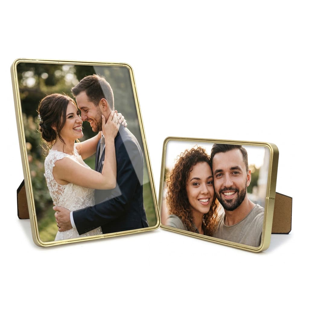 Porta Retratos 10x15 e 15x20 Dourado Metal - Kit 2 Molduras