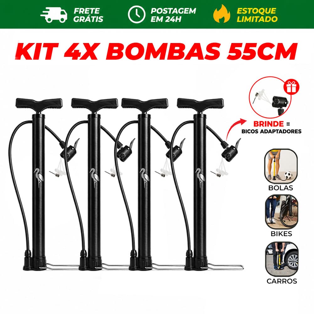 4 Bomba de Ar FBG 55cm Encher Pneu Moto Bike Bola Boia