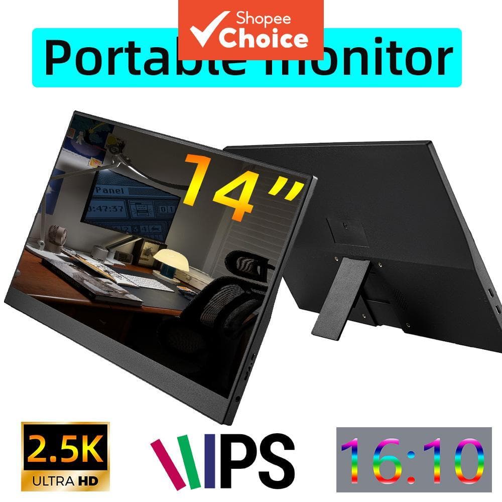 Monitor portátil XAITH UCKY de 14 polegadas 2K HD com suporte integrado, compatível com PC/SWITCH/PS5/BOX para