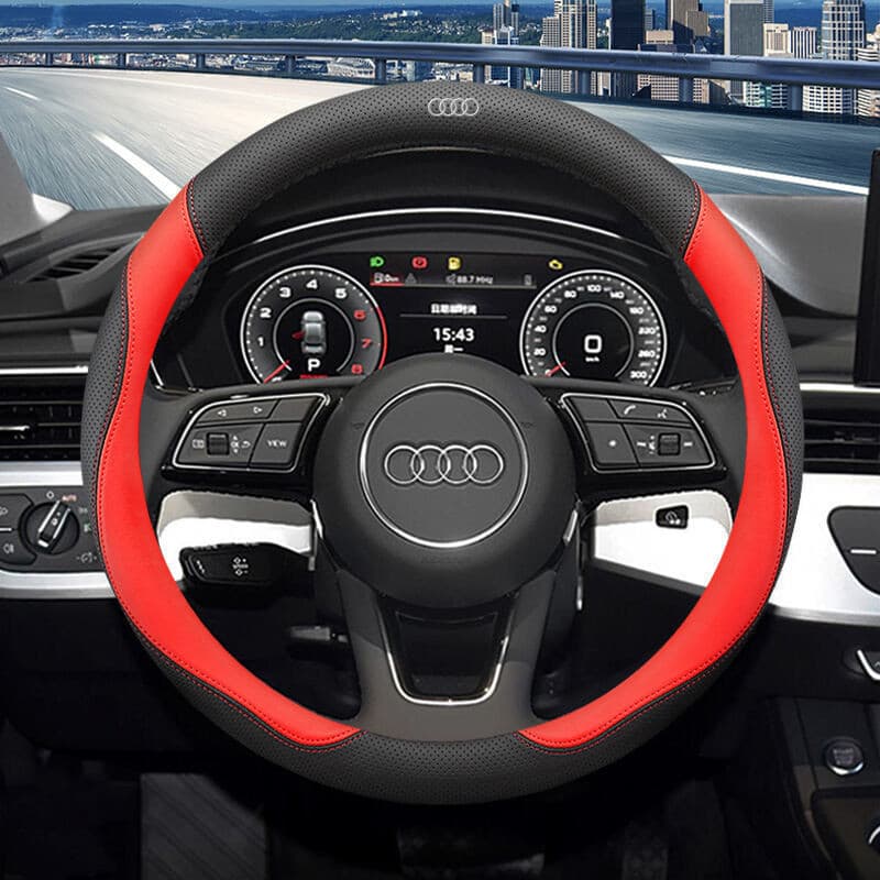 Volante de carro de 38CM para Audi A4L Q5L A5 A3 A6 C5 Q5 Q7 R8 RS5 A1 A2 A7 Q1 Q3 A3L A5L, capa de volante de couro, ac