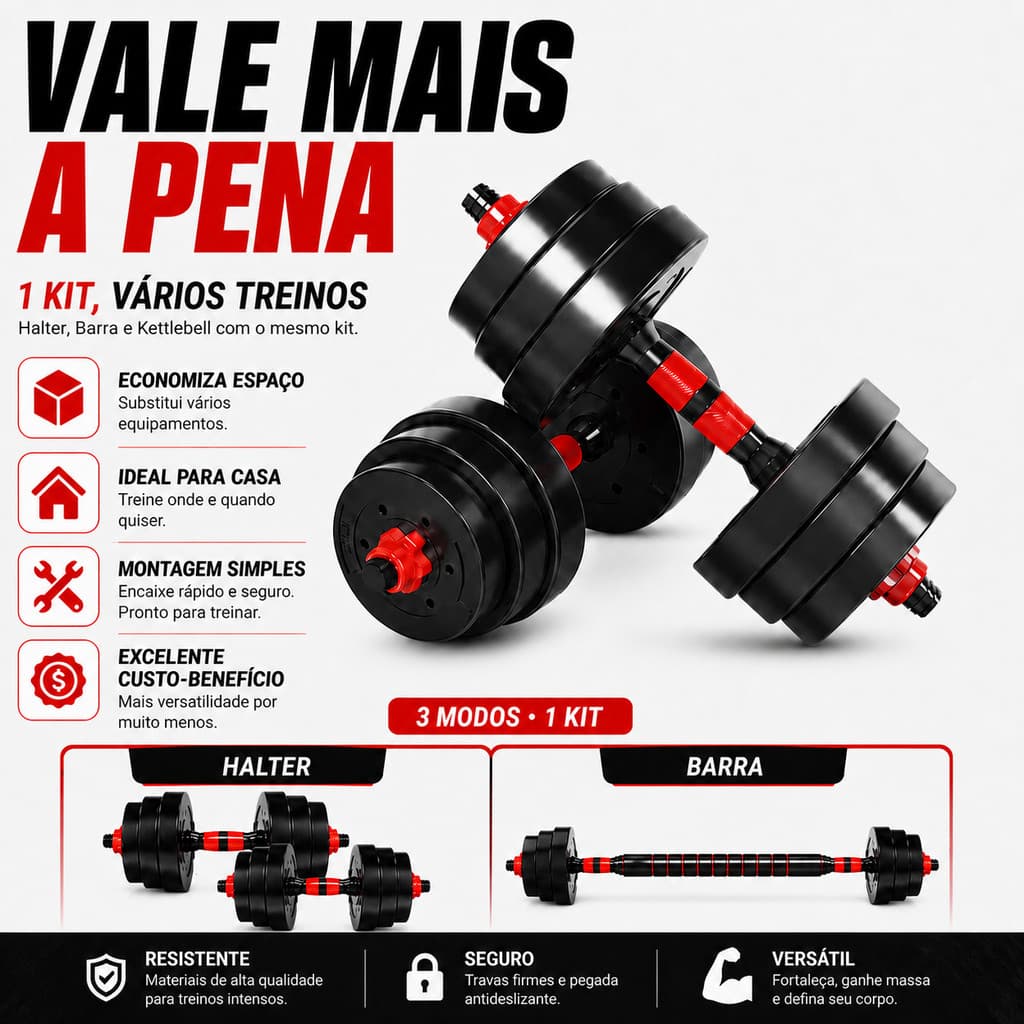 Red Kit Dumbbells Rubberized Steel 30kg Kettlebell Bar