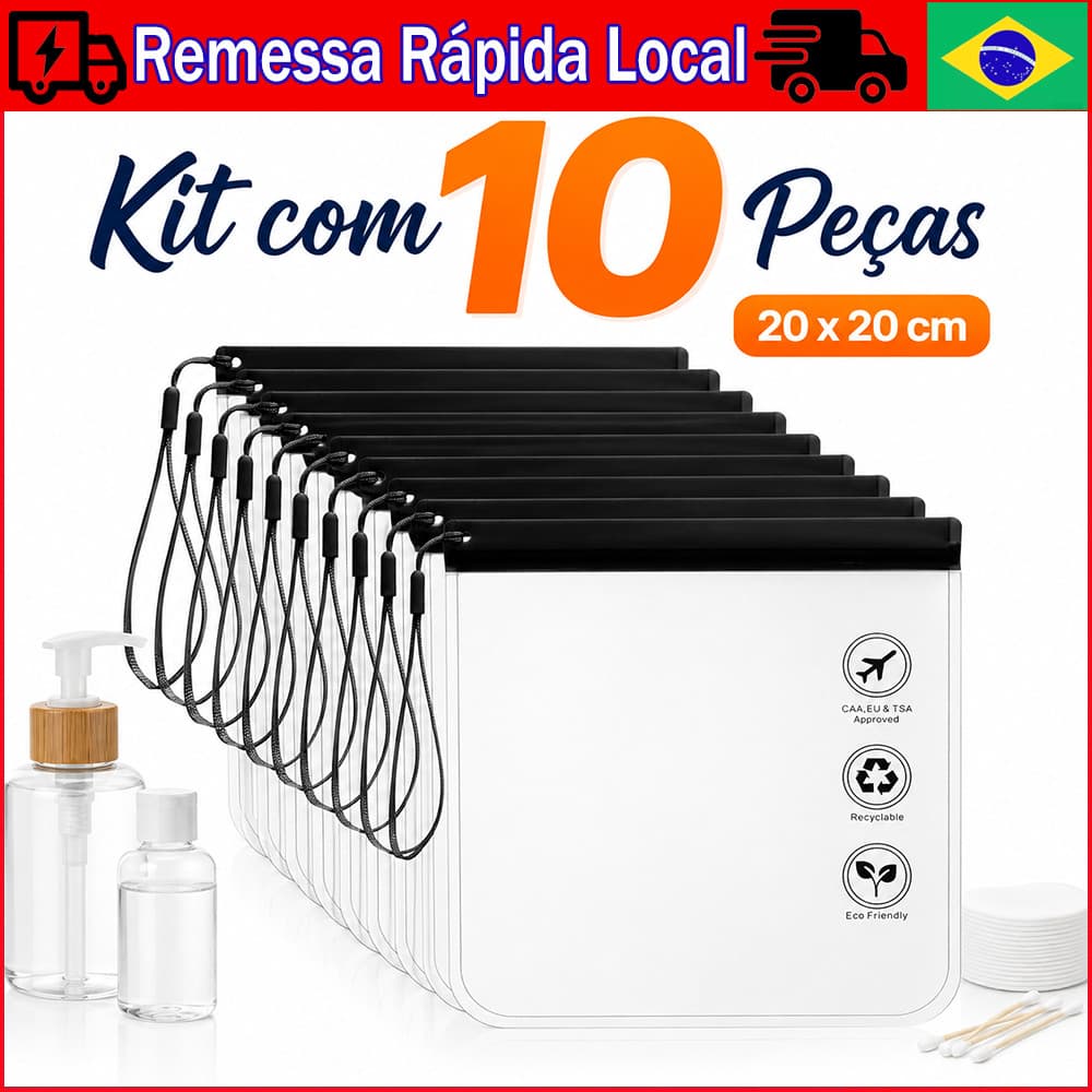 20 x 20 cm Kit Necessaire de Viagem 10 Peças EVA Transparente Impermeável para Maquiagem Higiene e Organização