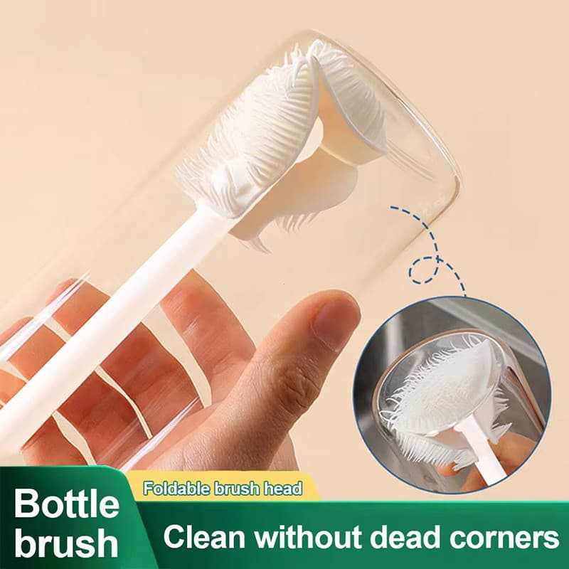 360 ° Escova De Limpeza Com Cabo Longo , Cabeça De Dobrável , De Cerdas De Silicone , Limpador De Garrafa De Leite De Vi
