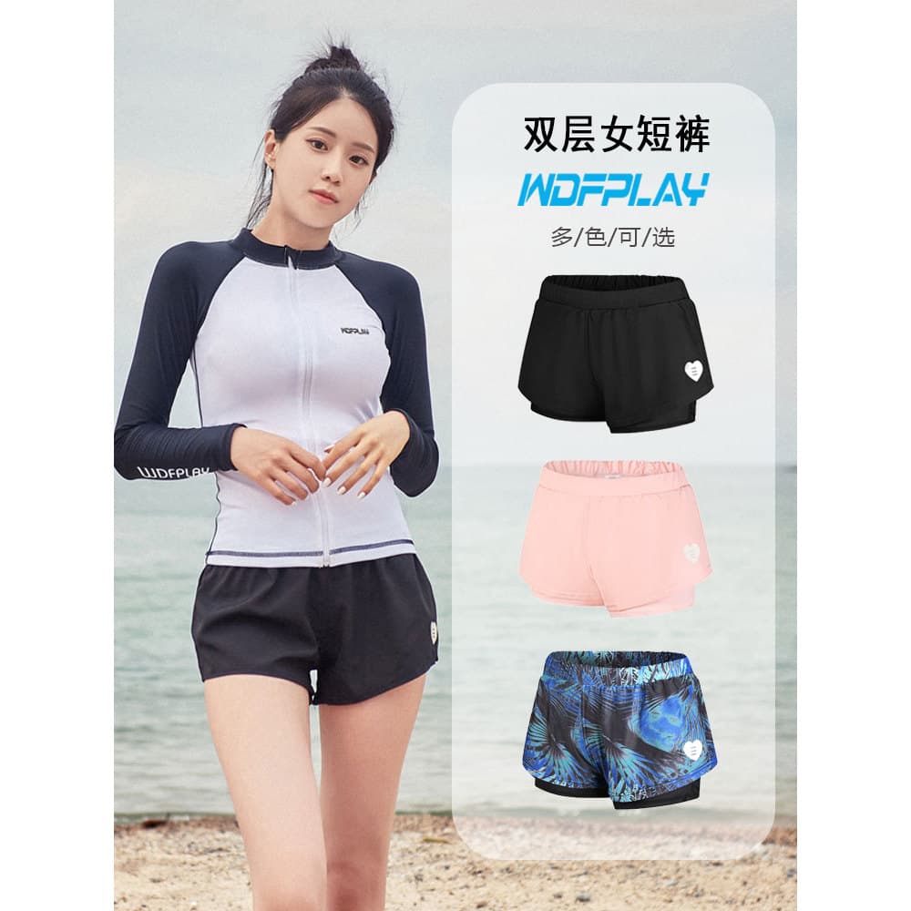 Calções de banho femininos de camada dupla falso de duas peças Plus Size shorts de natação de uma peça Boxer shorts de c