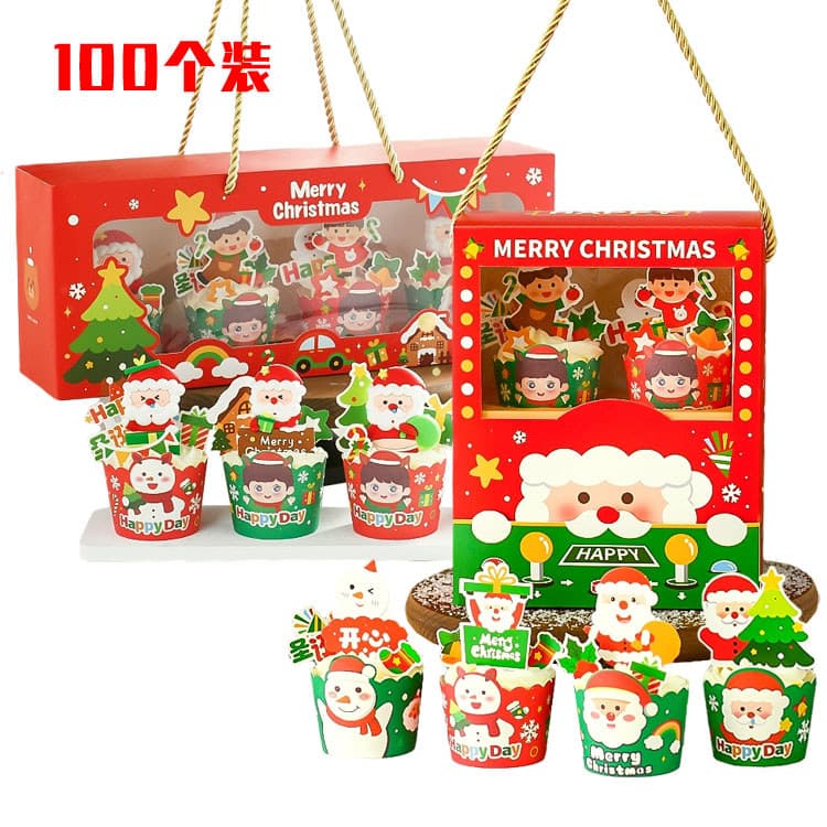Natal tridimensional bolo copo Muffin copo mecânico caixa portátil 2 pçs 4 pçs caixa de embalagem de cozimento caixa de