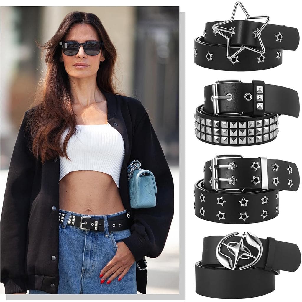 Cintos Góticos Punk Para Mulheres E Homens Y2K Retrô Cravejado Com Fivelas De Metal Ajustáveis Jeans Skater