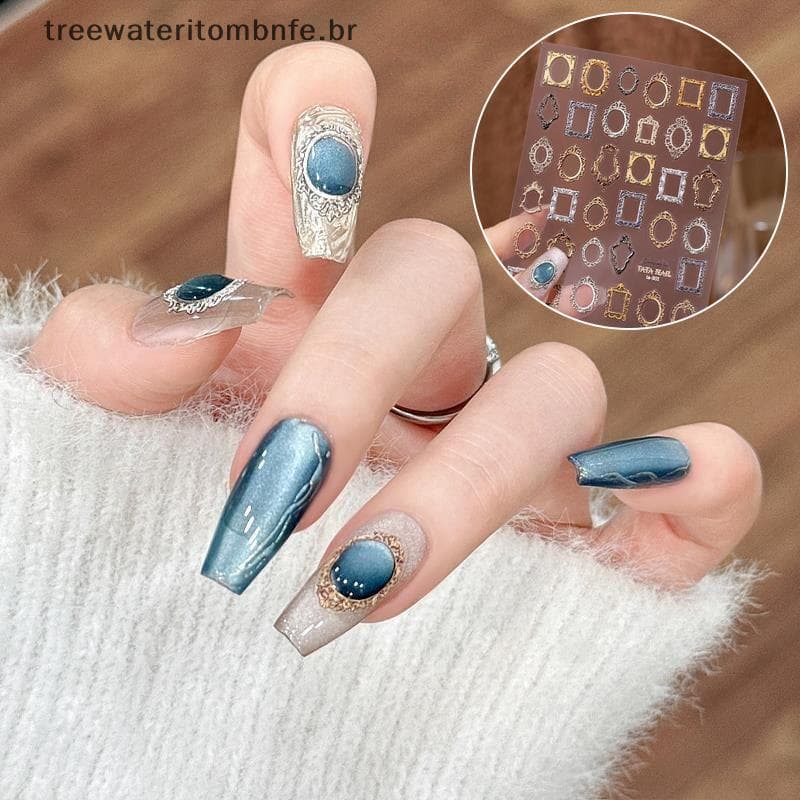 Moldura De Foto Vintage Borda Boho 5D Relevos Macios Em Relevo Autoadesivo Decorações De Arte De Unhas Stiers 3D Decalqu