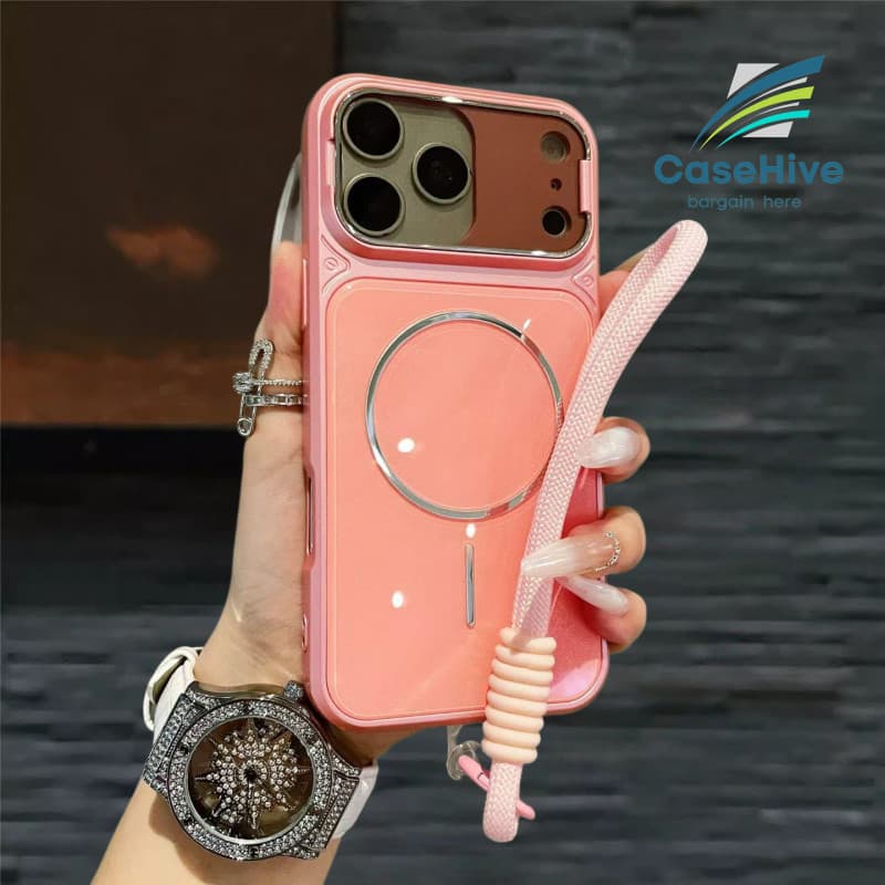 Com Lente De Cordão Flim Glitter Capa De Telefone Magnética Acrílica Brilhante Para iPhone 18 17 11 12 13 14 15 16 Pro M