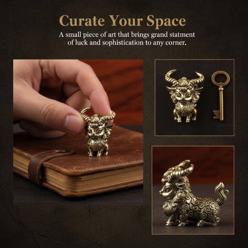 Uiu Chinês Mini Latão Qilin Estátua Retro Requintado Auspicioso Decoração Ornamento Para Casa Escritório Desktop Coleção