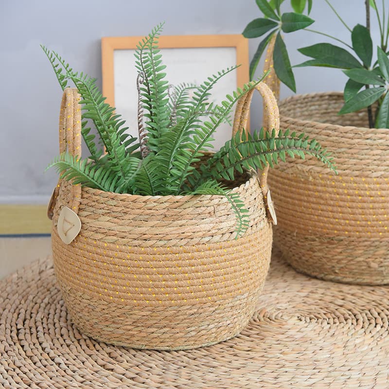 Vaso de flores para decoração de plantas, feito à mão com alça, cesta de flores, Rattan, planta verde, palha em vaso, ce