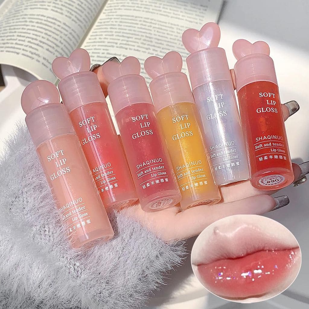 Dulele Conjunto de 6 Brilhos Labiais Hidratantes com Glitter, Óleo Labial Brilhante Não Pegajoso com Aplicador Grande, B