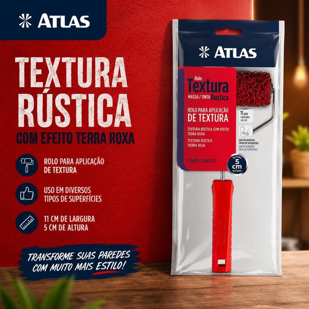 Rolo para Textura Atlas 11cm | Efeito Rústico para Massa e Tinta