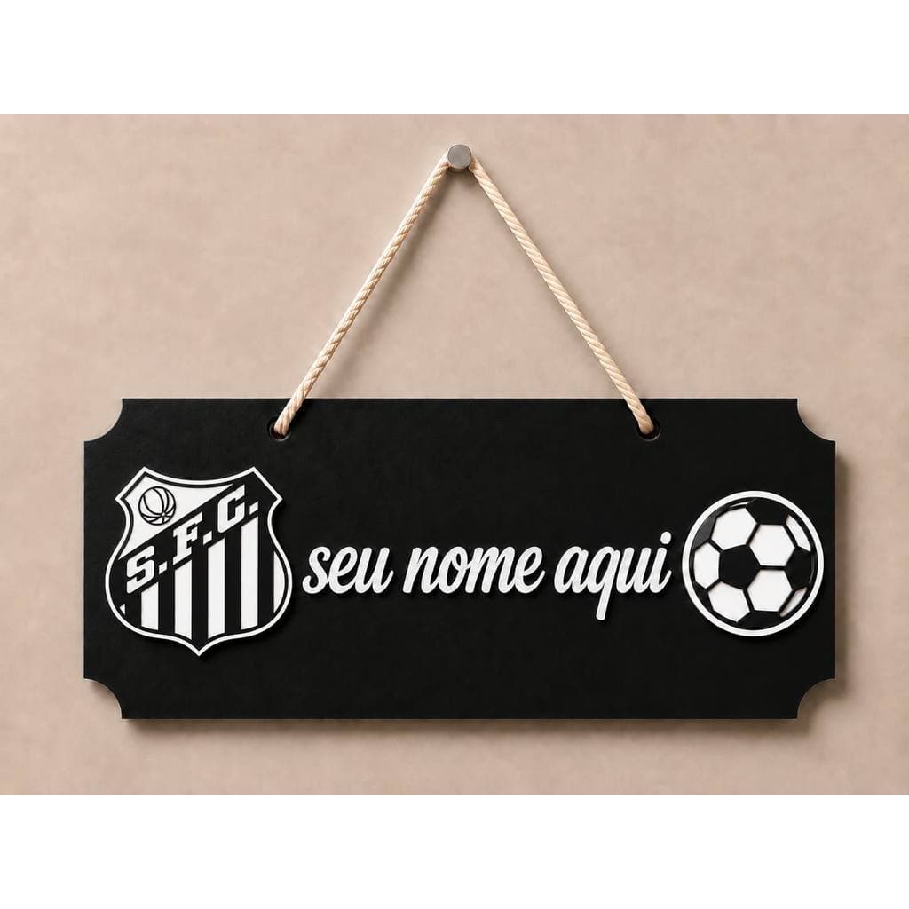 Placa Decorativa Tema Futebol Santos Personalizada com Nome