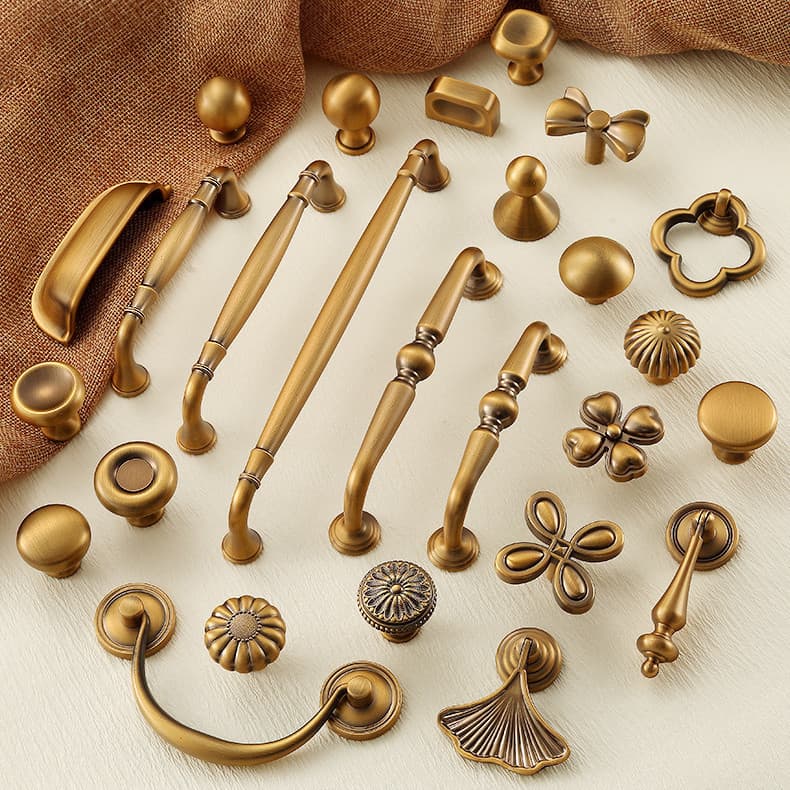 Puxador de Porta de Armário de Luxo Leve de Alta Qualidade em Bronze Antigo, Estilo Francês Retrô, para Gavetas, Armário