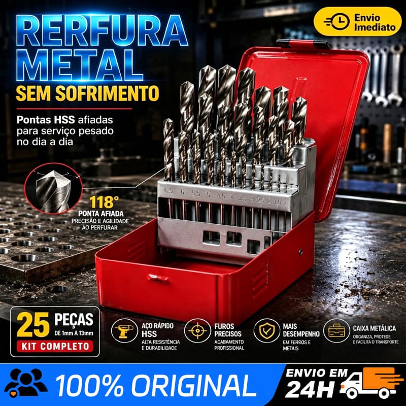Inline BadgeKit Jogo De Brocas Hss Aço Rapido P/ferro C/25pçs Din338 HSS