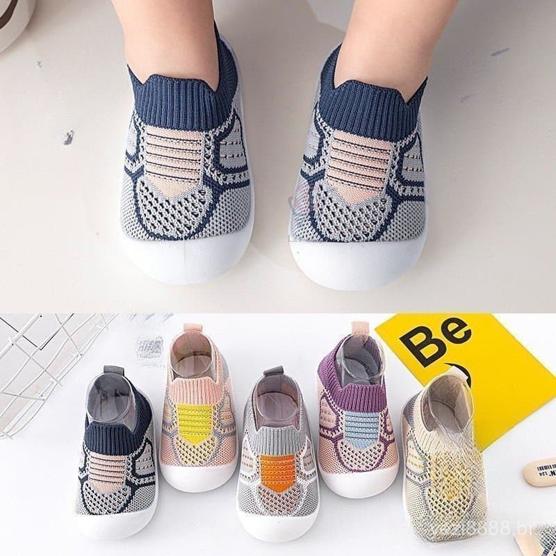 Sapatos de bebê antiderrapante berço meias para bebês com sola de borracha crianças meninas malha meninos fundo macio