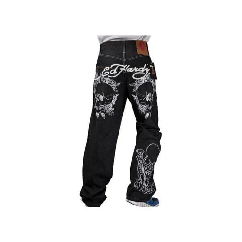 Este ano estilo quente padrão gótico Y2K jeans masculino Hip-Hop solto estilo Punk Harajuku jeans pronto estoque