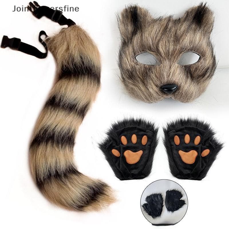JTFF 1/3 Unidades Orelhas De Cauda De Raposa Luvas De Pata Fofas Conjunto De Pelúcia Cosplay Animação Exposição Adereços