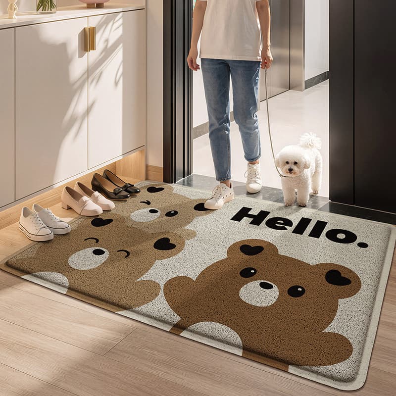 Tapete de porta de entrada em círculo de seda Tapete de porta de urso de desenho animado