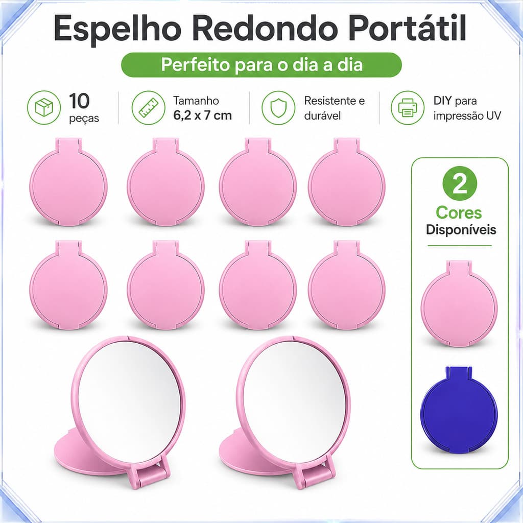 Mini Espelho Dobrável Leve Cabe Na Bolsa Mão Livre Para Maquiagem e Retoques Rápidos