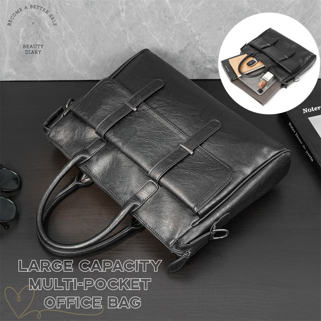 Maleta Masculina De Couro PU Para Negócios , Bolsa Laptop De Grande Capacidade , Alça De Ombro Removível Mensageiro Trab