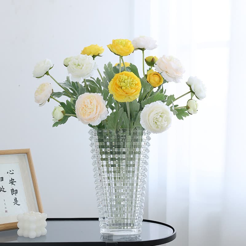Peônia artificial flocada com 3 cabeças de flor, ornamento de decoração para, flor falsa, flor artificial BYN2