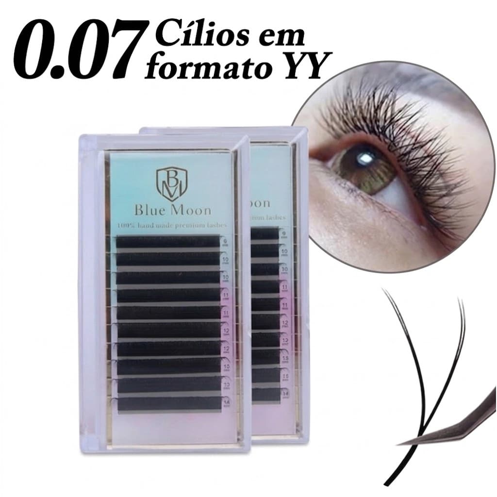 Cílios fio a fio Volume brasileiro Formato 2D YY 8mm Alongamento Extensão Cílios Blue Moon Maquiagem