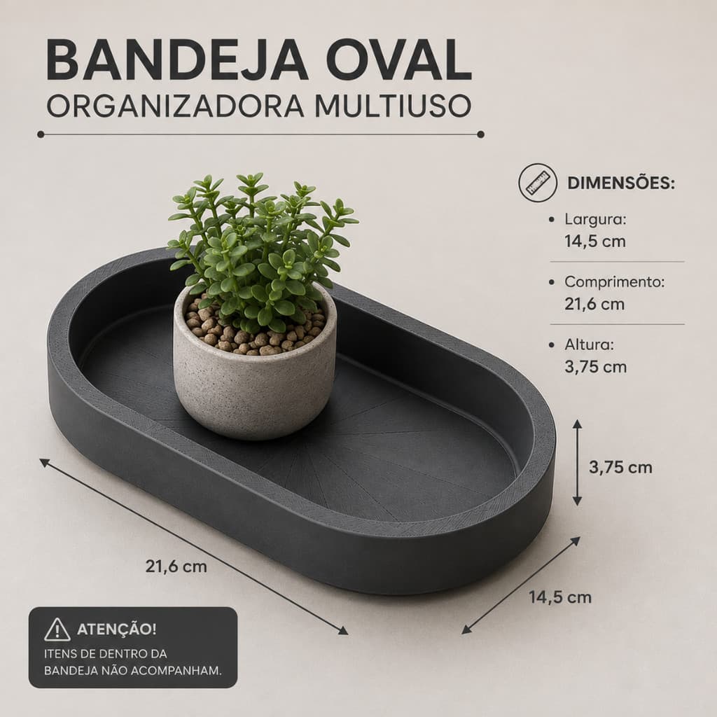 Bandeja Porta Treco Organizador Oval Mesa Escritório Casa Objetos Bandeja Porta Treco Organizador para Casa e Escritório